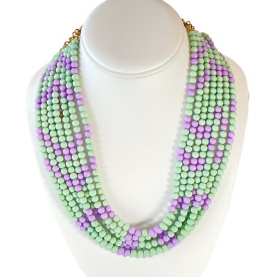 Green / Purple Bead Multi-Strand Necklace - Eight Strands - Adjusts to 26'' NWOT