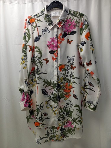 ❤️ Wallis Petite White Patterned Longline Blouse Size 8 Vgc