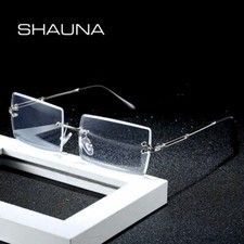 Men's Rectangle Silver Frame Retro Hip Hop Clear Lens Tint Rimless Glasses