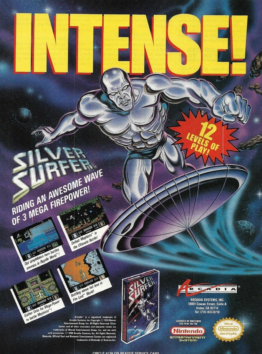 1991 Silver Surfer Video Game Vintage Print Ad Nintendo NES