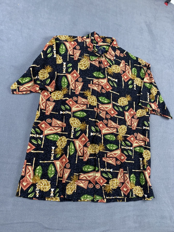 Рубашка Newport синяя с ананасом размер XL вырез 17 короткий рукав черная с принтом на пуговицах мужская - Изображение 4 из 4