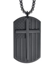 Stainless Steel Christian Jewelry American Flag Cross Dog Tag Neckace