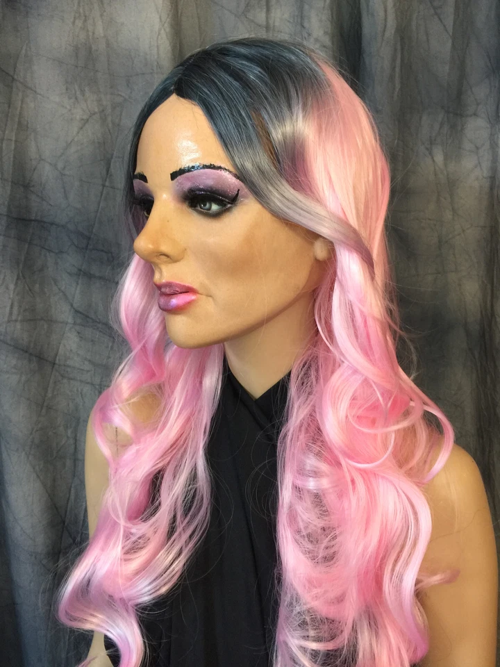 Latex Mask MARILYN PINK EYELASHES WIG Female Rubber Face Trans Queer Mask Woman - Image 4 of 4