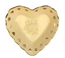 LENOX Trinket Dish Heart Shaped Heart Cut Outs Ivory & Gold Embossed Rose USA