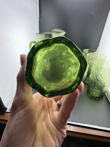 Vintage Avocado Green (Anchor Hocking Lido Or Seneca) Pitcher & 9 Tumblers - Picture 6 of 16