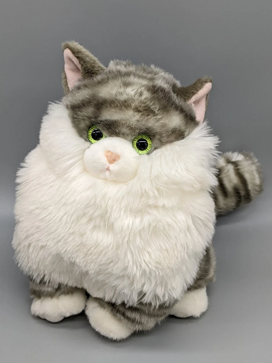 Aurora Fat Cats 9.5 Gray Stripe Cat Plush Green Eyes