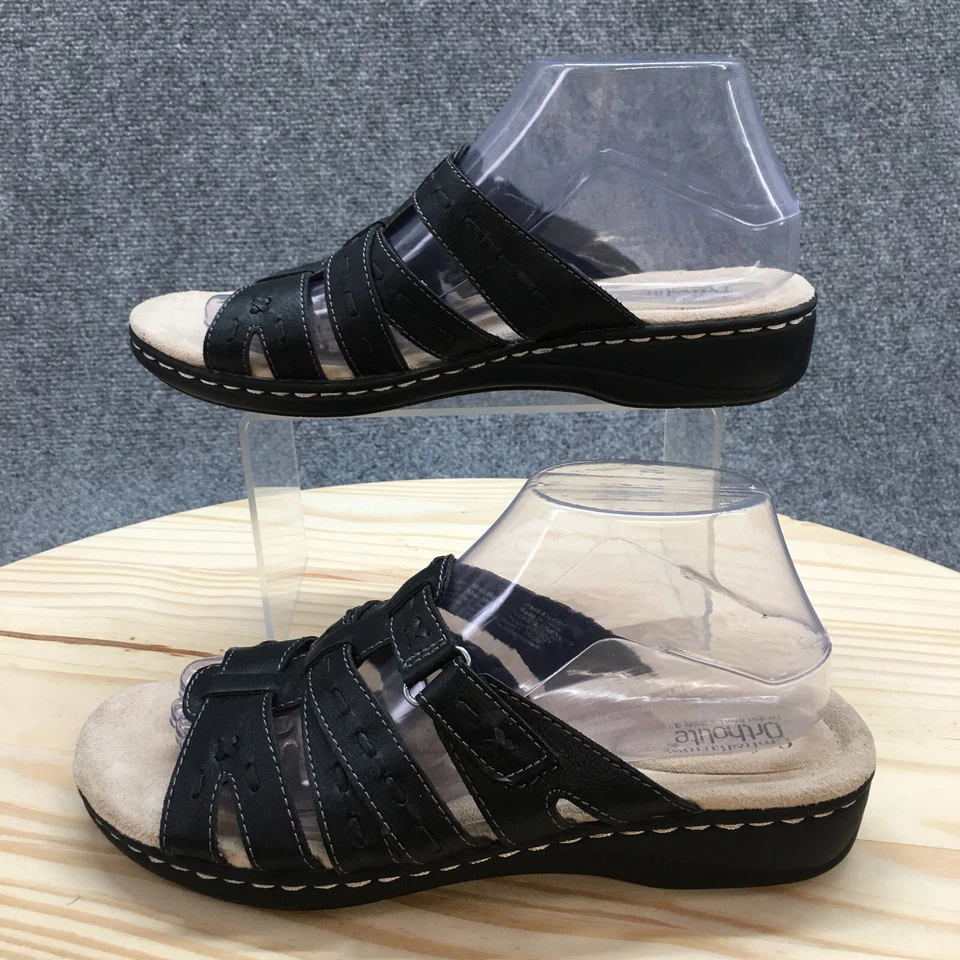 Croft & Barrow Sandals Womens 8.5 M Slide Black Faux Leather Casual Open Toe - Image 2 of 4