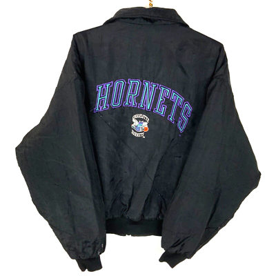 Vintage Charlotte Hornets Logo 7 Jacket XL Black Full Zip