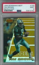 1996 BOWMAN'S BEST #123 TIM BROWN PSA 9 MINT REFRACTOR HOF POP 1, NONE HIGHER