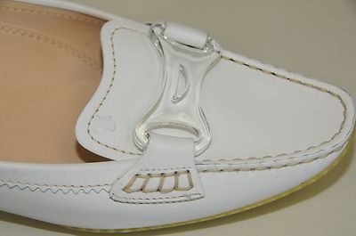 NEW TOD'S Flats Moccasins Loafers White Leather TODS Driving Shoes 38