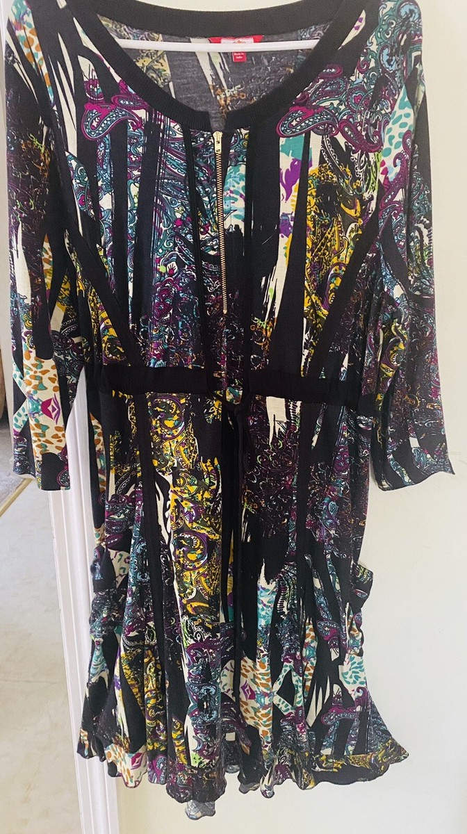Joe Browns Sz 14 Viscose Multicolored Paisley Tie Front Boho Festival Dress