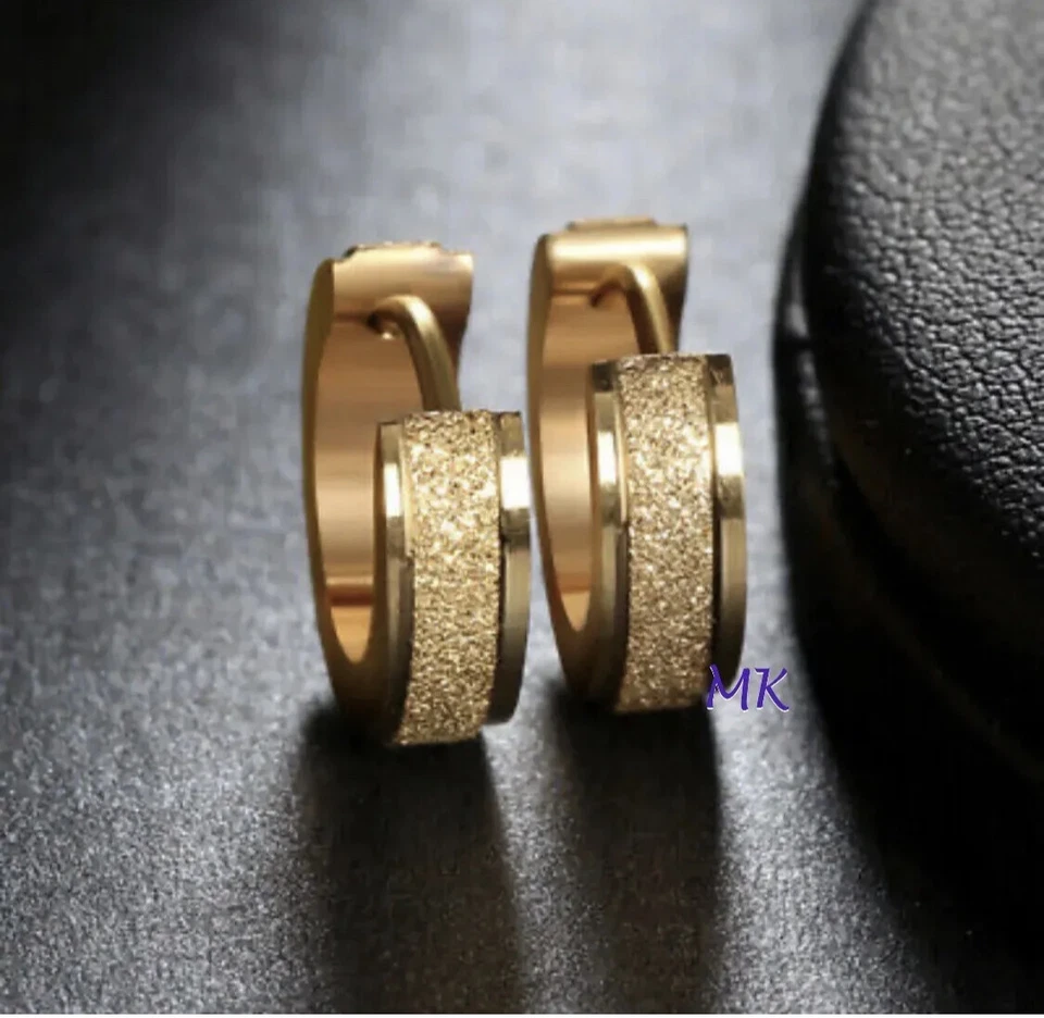 Huggie Hoop Earrings Gold Silver Stainless Steel Men Women - Pair - Image 2 of 4