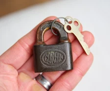 Antique Corbin Padlock w/ key metal brass old vintage lock display case tool box