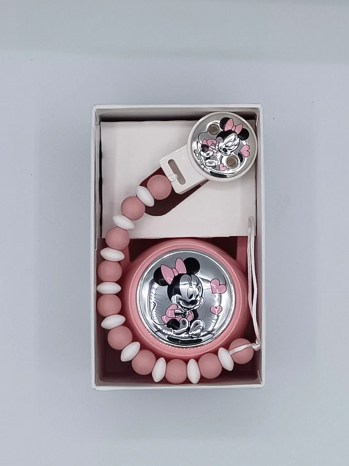DISNEY SPILLA PORTA CIUCCIO + BOX IN MIRO-SILVER 999 MINNIE & TOPOLINO ARGENTO - Immagine 3 di 4