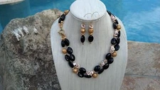 Necklace Onyx Black Pink Gold Luhanus Shell Bridal Coastal Beach FREE EARRINGS
