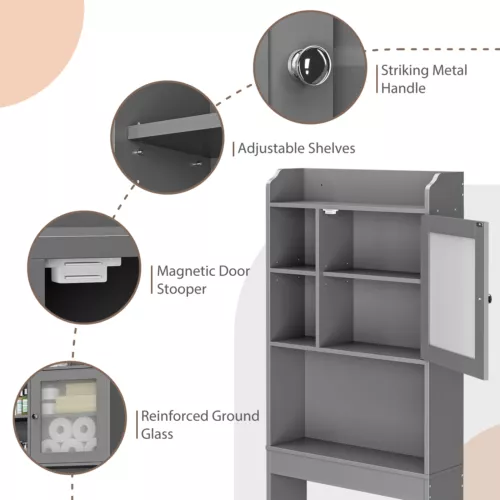 Over the WC Aufbewahrungsschrank Badezimmer Organizer mit Regal braun/weiß/grau - Bild 16 von 31