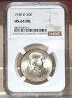 1948-D FRANKLIN HALF DOLLAR NGC MS64 FBL FULL BELL LINES 163012