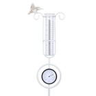 Outdoor Rain Gauge 36-Inch Metal Bird Garden Stake with Thermometer White