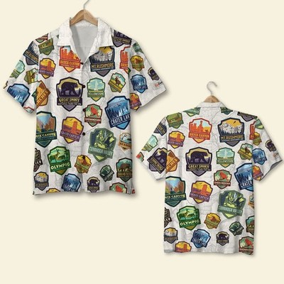 National Park Seamless Pattern Hawaiian Shirt and Men Beach Shorts