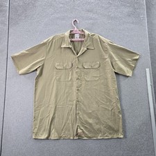 Dickies Men Button Up Shirt 2XL Khaki Twill Work Shirt Short Sleeve Logo