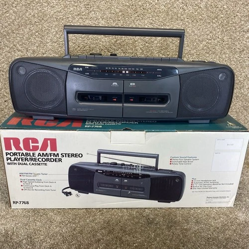 RCA Portable AM FM Stereo Player Dual Cassette RP 7768 Boombox Tested In Oboe