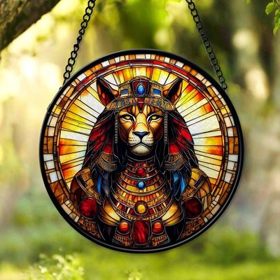Sekhmet Faux Stained Glass Suncatcher Egyptian Lioness Goddess Art Decor Window