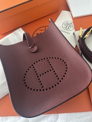 Hermes Evelyne TPM Rouge H  Burgundy Gold EPSOM RARE W/receipt $3999  3 Day List