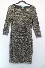 Lauren Ralph Lauren 3/4 Sleeve Silky Leopard Print Midi Dress-Size 8-Office