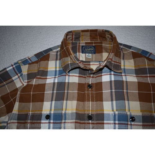 Camisa de vestir de franela J Crew abotonada para hombre talla mediana marrón azul a cuadros - Imagen 4 de 6