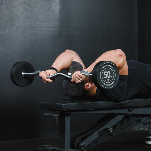 Titan Fitness 60 LB Rubber EZ Curl Fixed Barbell, Pre-Loaded Weight Bar - Picture 8 of 10