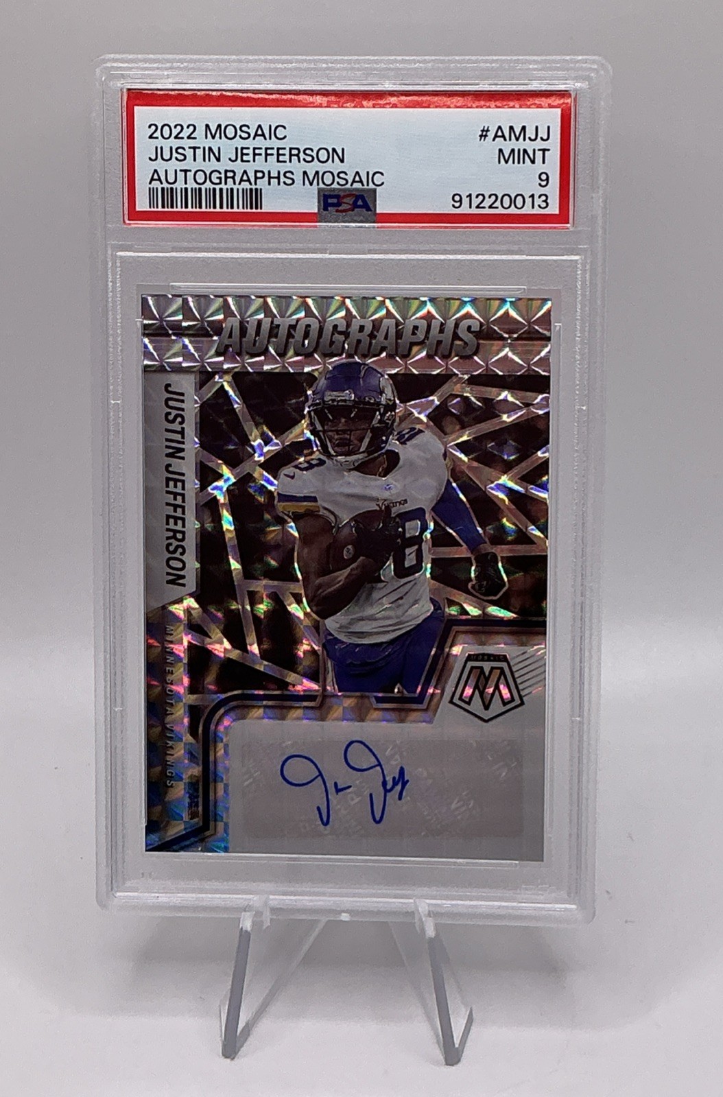 2022 Mosaic Justin Jefferson Minnesota Vikings Autograph Mosaic PSA 9 Mint