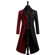 Men  s Red Black Gothic Victorian Inspired Long Tailcoat, Split Color Theater