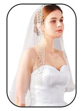 1-Tier Ivory Pearl Bridal Veil Short Bride Veil with Comb for Wedding