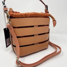 La Terre Fashion Cage Tote Vegan Handbag Orange Cross Body Strap Shoulder Purse