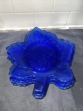 L. E. Smith Cobalt Blue 8" Maple Leaf Plates Set Of (5) VTG