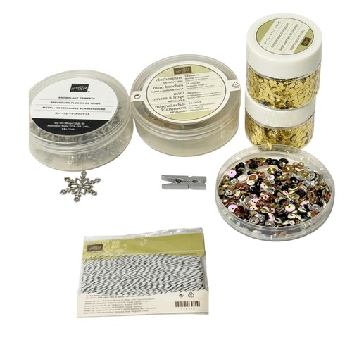 Stampin' Up! Lot Embellishments Bakers Twine Snowflake Trinket Clothespin Sequin