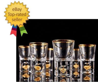 Shot Glasses (1.5Oz), Crystal Shot Glass Set Decorated with 24K Gold Leaf Flakes