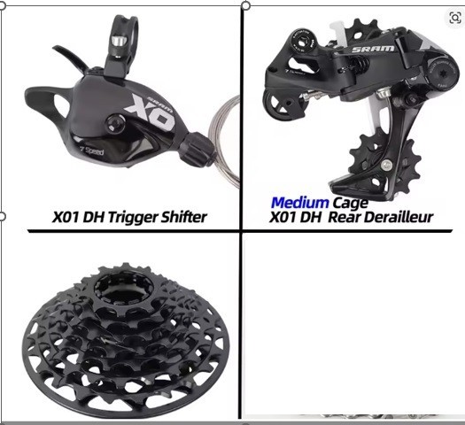 Brand New SRAM XO1 DHRear Derailleur 7 Speed Med Cage, XD cassette and shifter