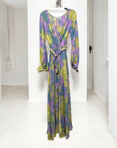 Meghan Los Angeles Bright Yellow Lily Pad Tropical Floral Long Maxi Dress Size M - Picture 4 of 10