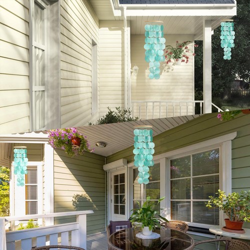Wind Chimes for Outside - Handcrafted Turquoise Capiz Shells Windchime Coasta... - Picture 7 of 7