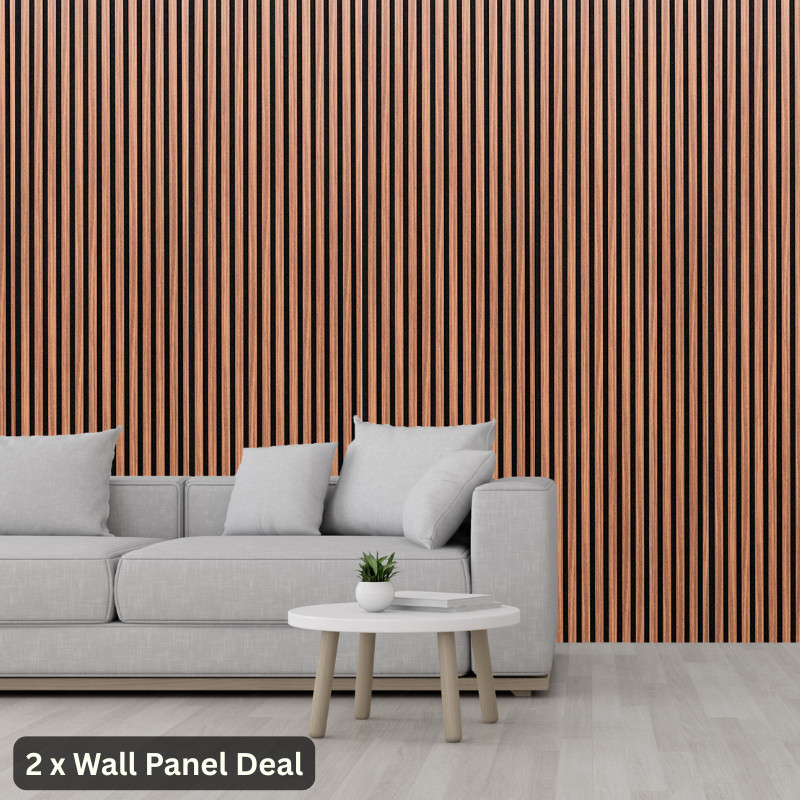 2 x Wall Panel Deal - Hickory Oak Dark Brown Acoustic MDF Wood Wall Panels