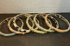 6 Vintage JTF Hinged Bangle Bracelet Gold Tone Enamel Variety Of Colors