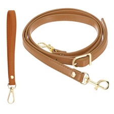 41-49 Inch Adjustable PU Leather Purse Strap with Wristlet, Khaki/Gold