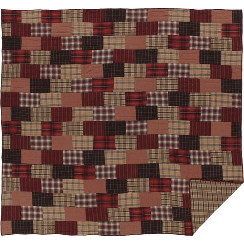 Rustic King Quilt Set Red Patchwork Wyatt Cotton Plaid Bedroom Decor VHC Brands - Picture 4 of 7