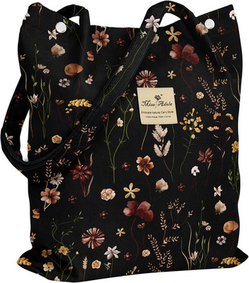 Corduroy Tote Bag for Women - Reusable Totes with Magnetic Buckle & Pocket Aesth