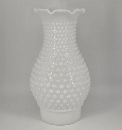 Vintage Hobnail Milk Glass Oil Lamp Shade 7 1/2 inches Beading at Base
