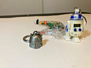 Vintage Star Wars Keychains (R2D2 & Boba Fett) + Transparent Slave 1 Spaceship
