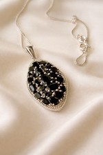 Sterling Silver 925 Black Spinel Pendant Necklace – Teardrop Statement Jewellery