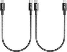 Anker USB C to USB C Cable, 60W Fast Charging Cable 2-Pack, 1 Ft, Black for