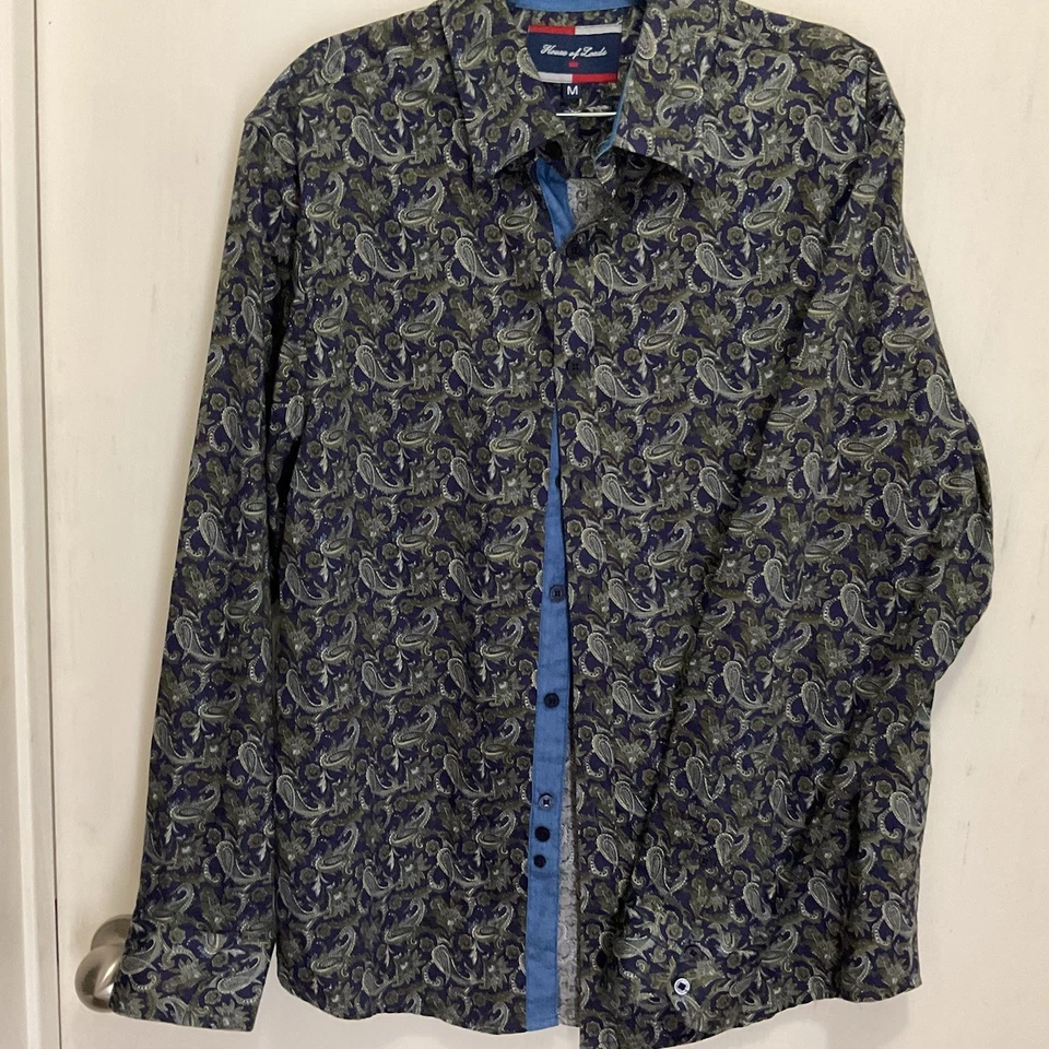 Camisa de manga larga de cachemira azul con cachemira verde mediana para hombre House of Lords Foto 4 de 4